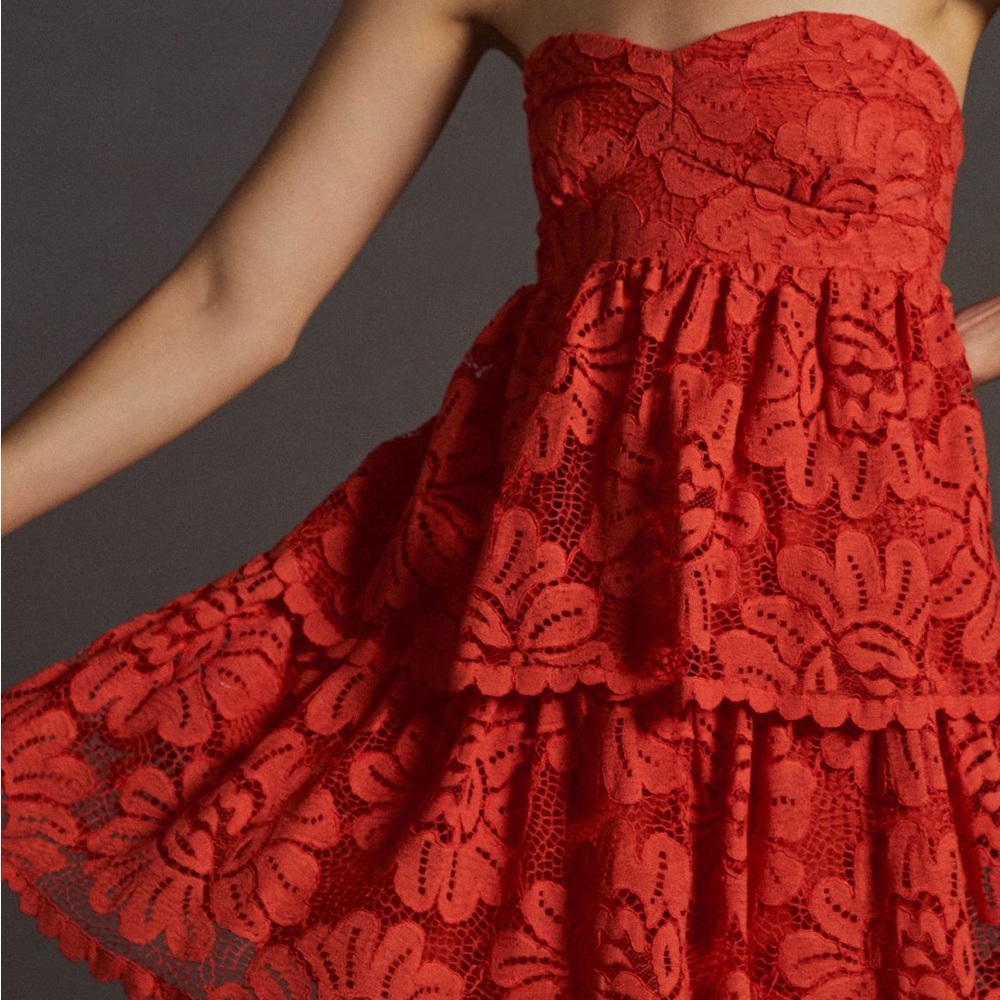Anthro Maeve Strapless Lace Mini Dress - Picture 4 of 5